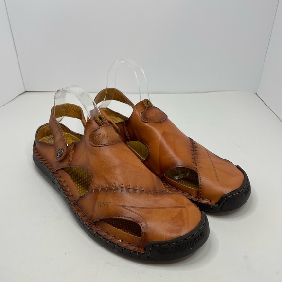 New Men’s Light Brown Leather Closed Toe Slip On Sandals Size 46 EU - Picture 2 of 11
